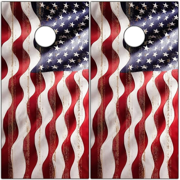 Cornhole Board Wraps and Decals Cornhole Wraps for Boards Set of 2 Corn Hole Decal, Skins Professional Vinyl Cornhole Decal for Boards Covers Sticker Cornhole Vinyl Wraps (American Flag Wavy)