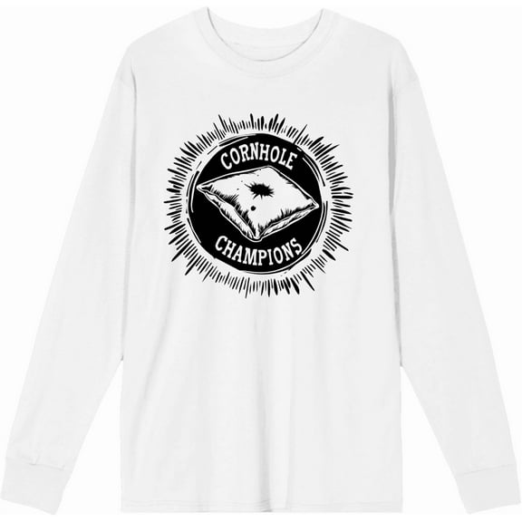 Cornhole Champions Adult White Crew Neck Long Sleeve Tee-XL
