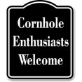 thumbnail image 1 of Cornhole Enthusiasts Welcome BLACK Aluminum Composite Sign 20''x24'', 1 of 9