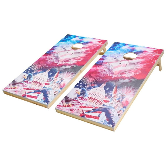 Cornhole Game Set 4x2 ft Solid Wood Portable Toss Boards with 8 Bean Bags and Carrying Case for Indoor Outdoor Yard Beach Camping