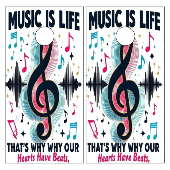 Cornhole Game Stickers For Boards Funny Cornhole Board Decals 24x48Inch Cornhole Board Wraps Weatherproof Vinyl Decal Easy Bubble Free Bean Toss Party Games Melody Notes Poster