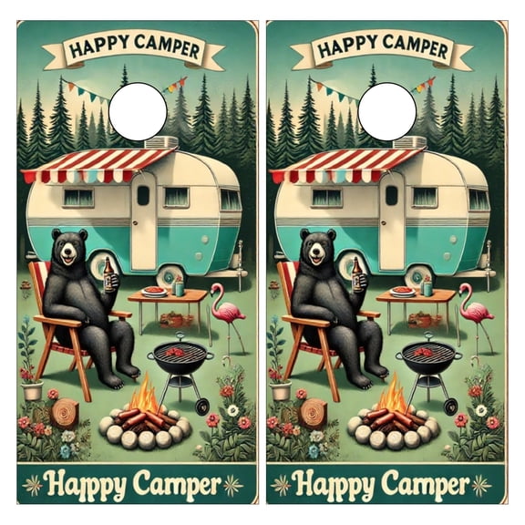 Cornhole Game Stickers For Boards Funny Cornhole Board Decals 24x48Inch Cornhole Board Wraps Weatherproof Vinyl Decal Easy Bubble Free Bean Toss Party Games Camper Bear Scene
