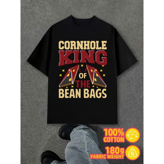 Cornhole King T-shirt men's 180G 100% Cotton white Vintage Unisex Shirt Graphic tshirts Retro Unisex Shirt Graphic Tee tshirts Basic Unisex Shirt Short Sleeve tshirts