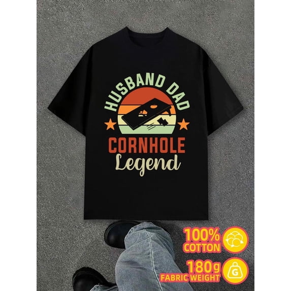 Greenink Cornhole Legend Dad men's 180G Cotton white Trendy Unisex Shirt Short Sleeve tshirts Funny Unisex Shirt Printed tshirts Trendy Unisex Shirt Graphic tshirts
