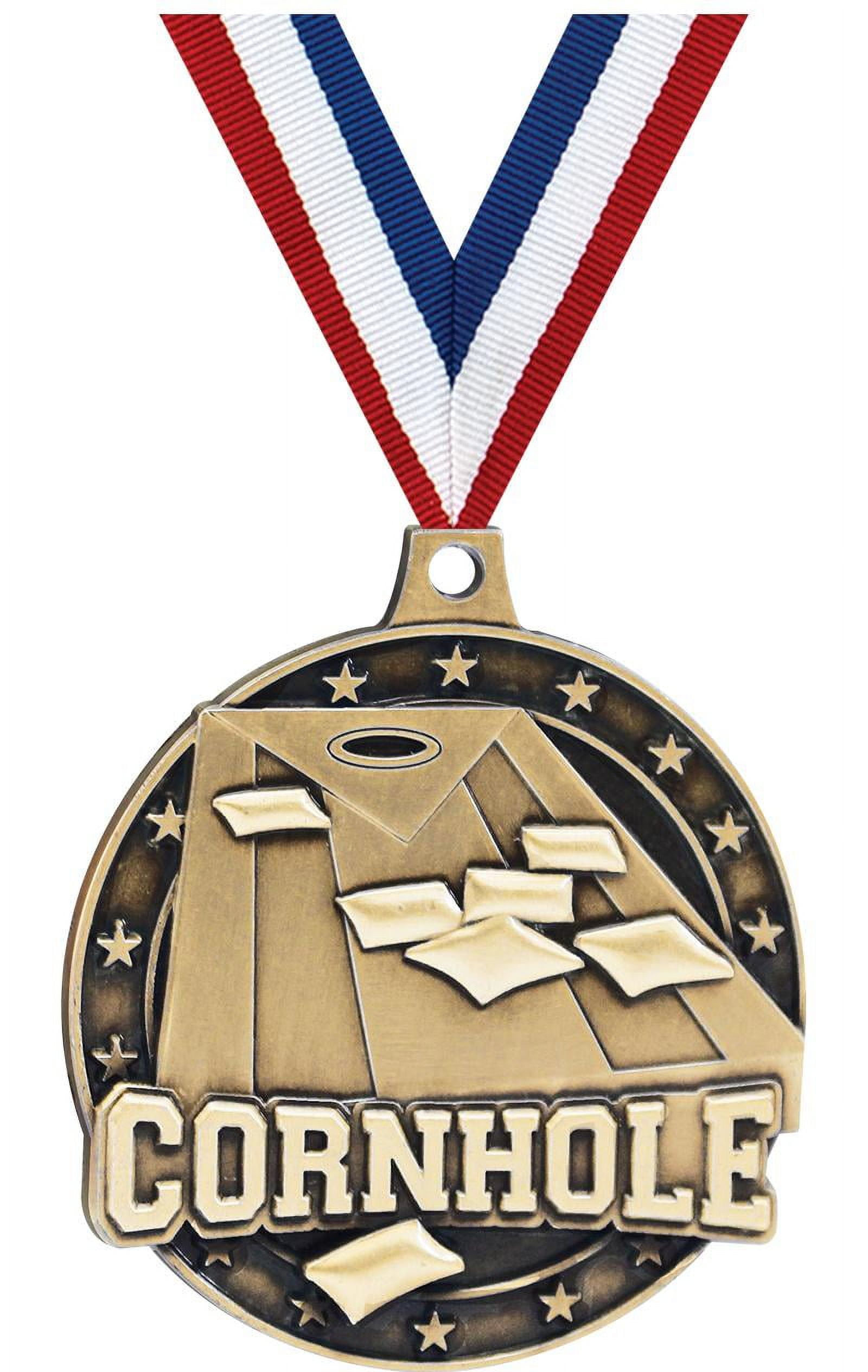Cornhole Medals, 2" Gold Diecast Cornhole Medal Award 5 Pack