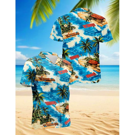 Cornhole On The Beach Hawaiian Shirt for Men, Button Down Summer Beach Short Sleeve, Tropical Style, S-5XL