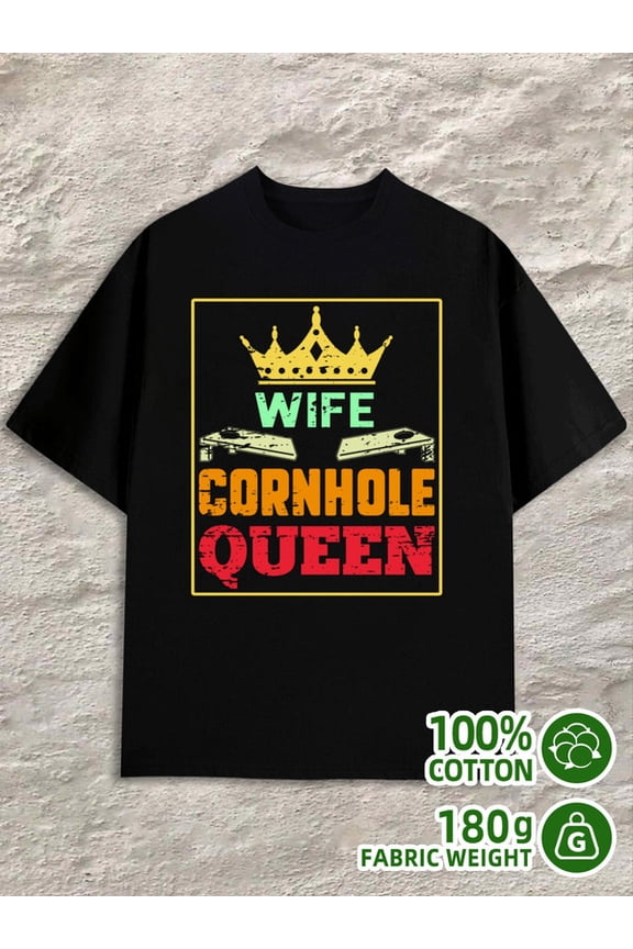 Cornhole Queen Tee for men black 180G 100% Cotton All-season fitness tops,stylish athletic looks,durable activewear Basic Unisex Shirt Graphic tshirts