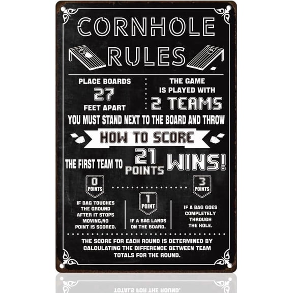 Cornhole Rules Tin Sign Retro Metal Wall Decor 8" x 12" Vintage Cornhole Scoring Rules Sport Wall Art Poster for Home Cafes Game Room Outdoor Garage Yard Man Cave Decor Gift