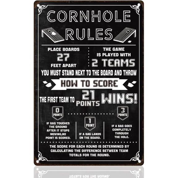 Cornhole Rules Tin Sign Retro Metal Wall Decor 8" x 12" Vintage Cornhole Scoring Rules Sport Wall Art Poster for Home Cafes Game Room Outdoor Garage Yard Man Cave Decor Gift