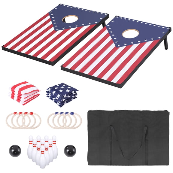 Portable Cornhole Sets with 8 Bean Bags, 3 in 1 Cornhole Boards Set with Ring Toss & Bowling Game, Segmart Wooden Cornhole Sets with Carrying Bags for Backyard, Beach, Party