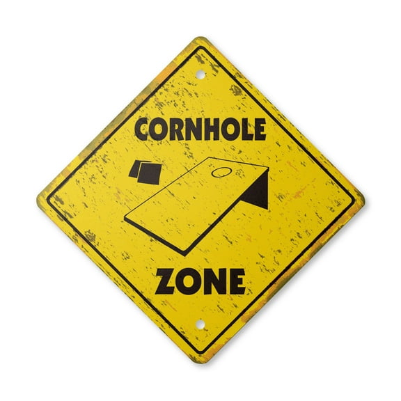Cornhole Vintage Crossing Sign Zone Xing | Indoor/Outdoor Plastic | 12" Tall rustic game yard play player bean bag board toss park