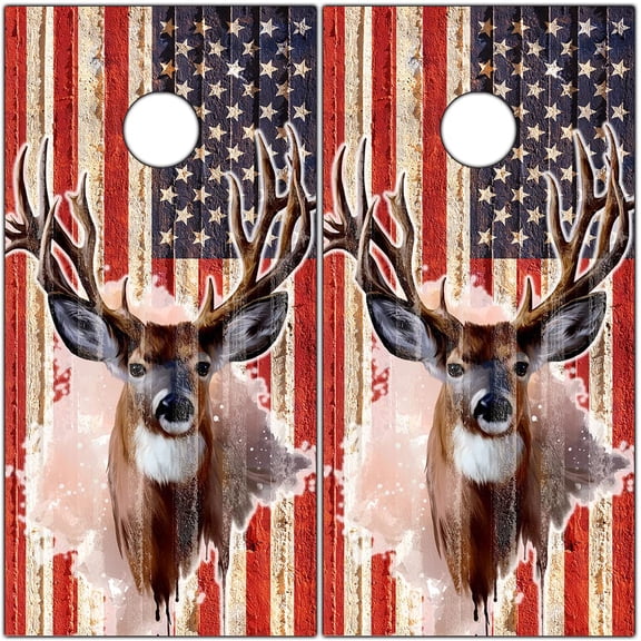 Cornhole Wraps for Boards Vinyl Decals (Set of 2) Deer and American Flag - Corn Hole Bean Bag Toss Wrap Stickers Skins (Boards Not Included) (Deer and American Flag)