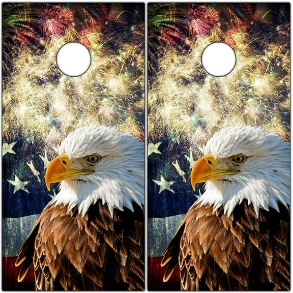 Cornhole Wraps for Boards Vinyl Decals (Set of 2) Lake Life - Corn Hole Bean Bag Toss Wrap Stickers Skins (Boards Not Included) (Eagle Flag Fireworks)