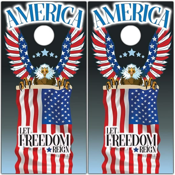 Cornhole Wraps for Boards Vinyl Decals (Set of 2) Lake Life - Corn Hole Bean Bag Toss Wrap Stickers Skins (Boards Not Included) (Eagle and Flag)