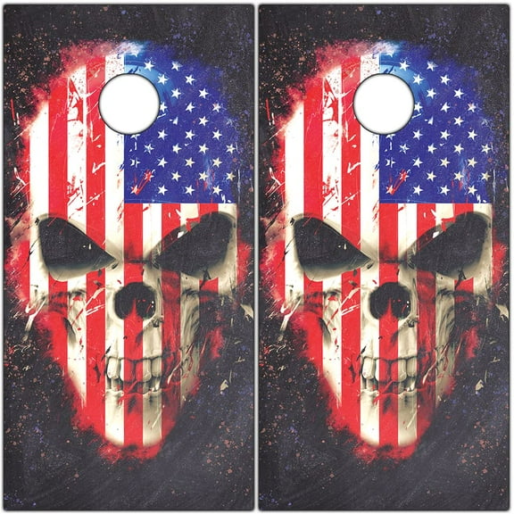 Cornhole Wraps for Boards Vinyl Decals (Set of 2) Lake Life - Corn Hole Bean Bag Toss Wrap Stickers Skins (Boards Not Included) (Flag Skull)