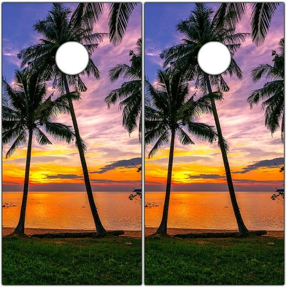 Cornhole Wraps for Boards Vinyl Decals (Set of 2) Palm Beach Sunset - Corn Hole Bean Bag Toss Wrap Stickers Skins (Boards Not Included)