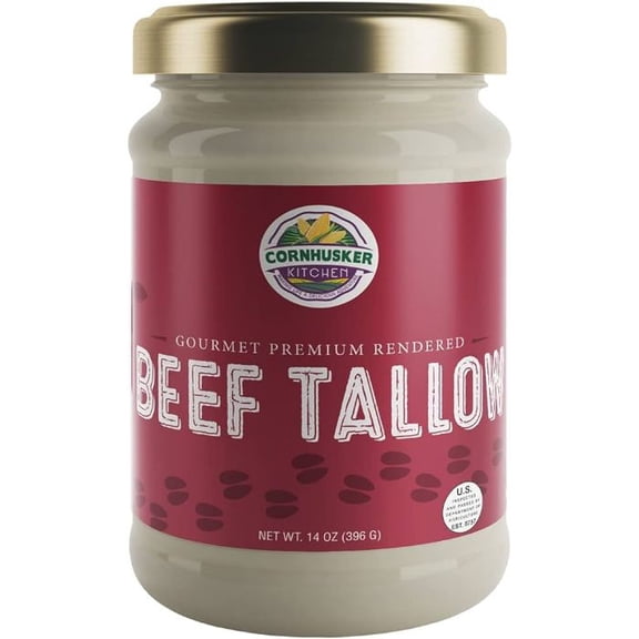 Cornhusker Kitchen Beef Tallow, Premium Rendered 14oz Jar, Quality Cooking Fat for Frying, Baking, and Canning, Ideal for Paleo and Keto Diets