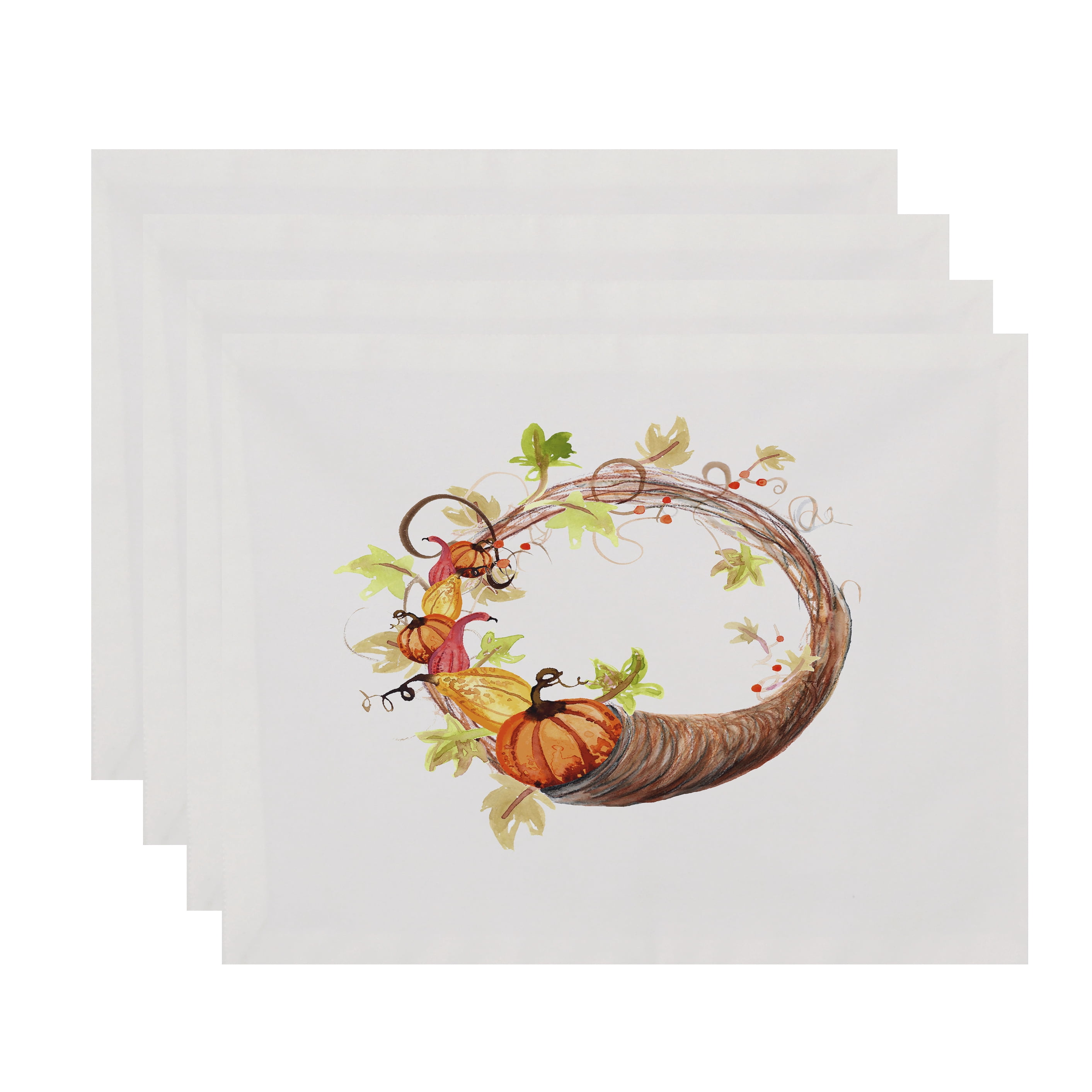Cornicopia Wreath 18 x 14 Inch Cream Fall Print Placemat (Set of 4)