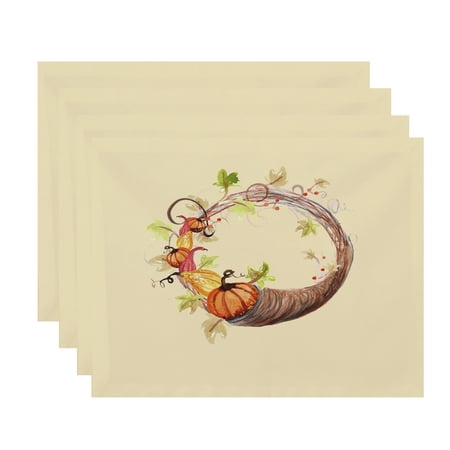 Cornicopia Wreath 18 x 14 Inch Light yellow Fall Print Placemat (Set of 4)