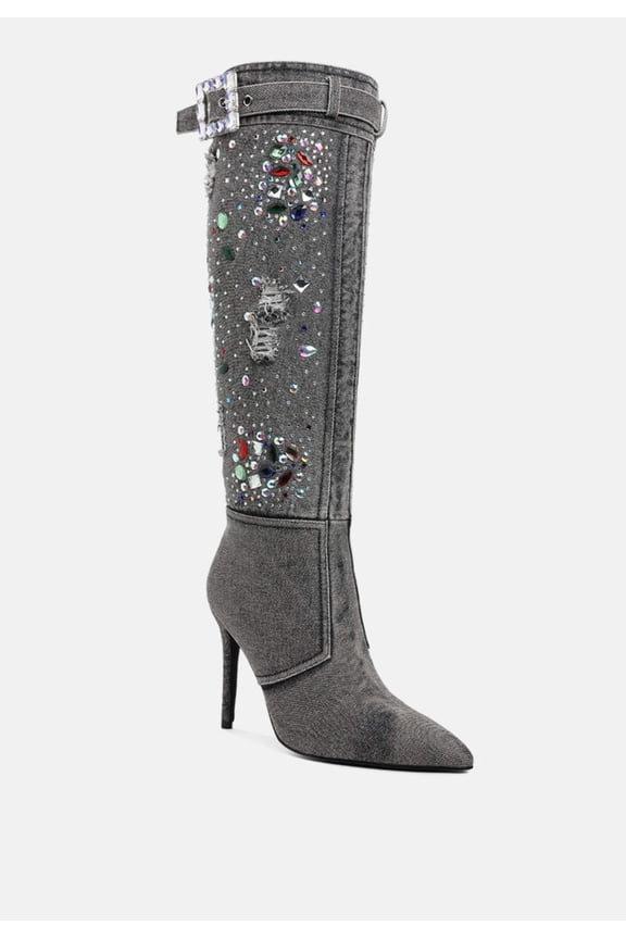 Cornik Multi Color Stones Denim Boots