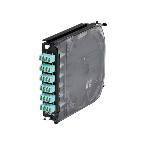 Corning CCH Pigtailed Splice Cassette, 24 Fiber, LC Duplex Shuttered 50um Multimode OM4 CCH-CS24-AD-P00QE