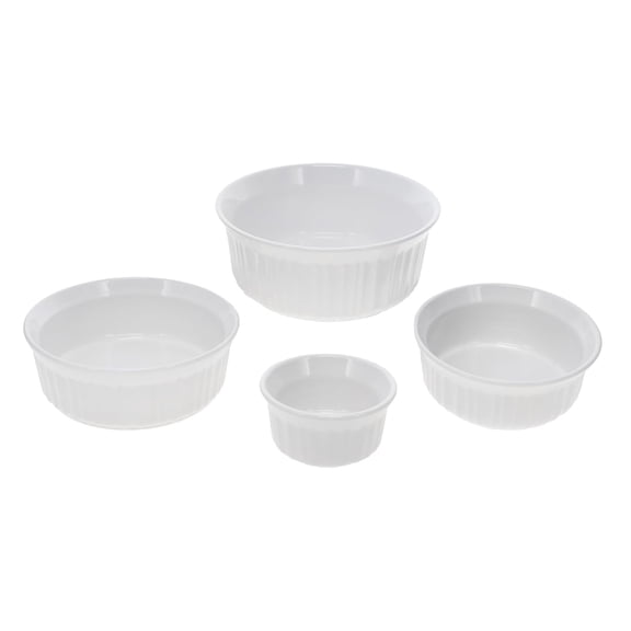 CorningWare 4-Piece Round French White Bakeware Set of RS4, FS16, FS24, and FS5 Casserole Dishes