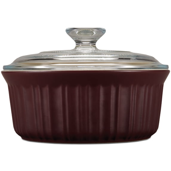 CorningWare French Colors 1.5qt Round Baking Dish with Glass Lid, Cabernet Red stoneware