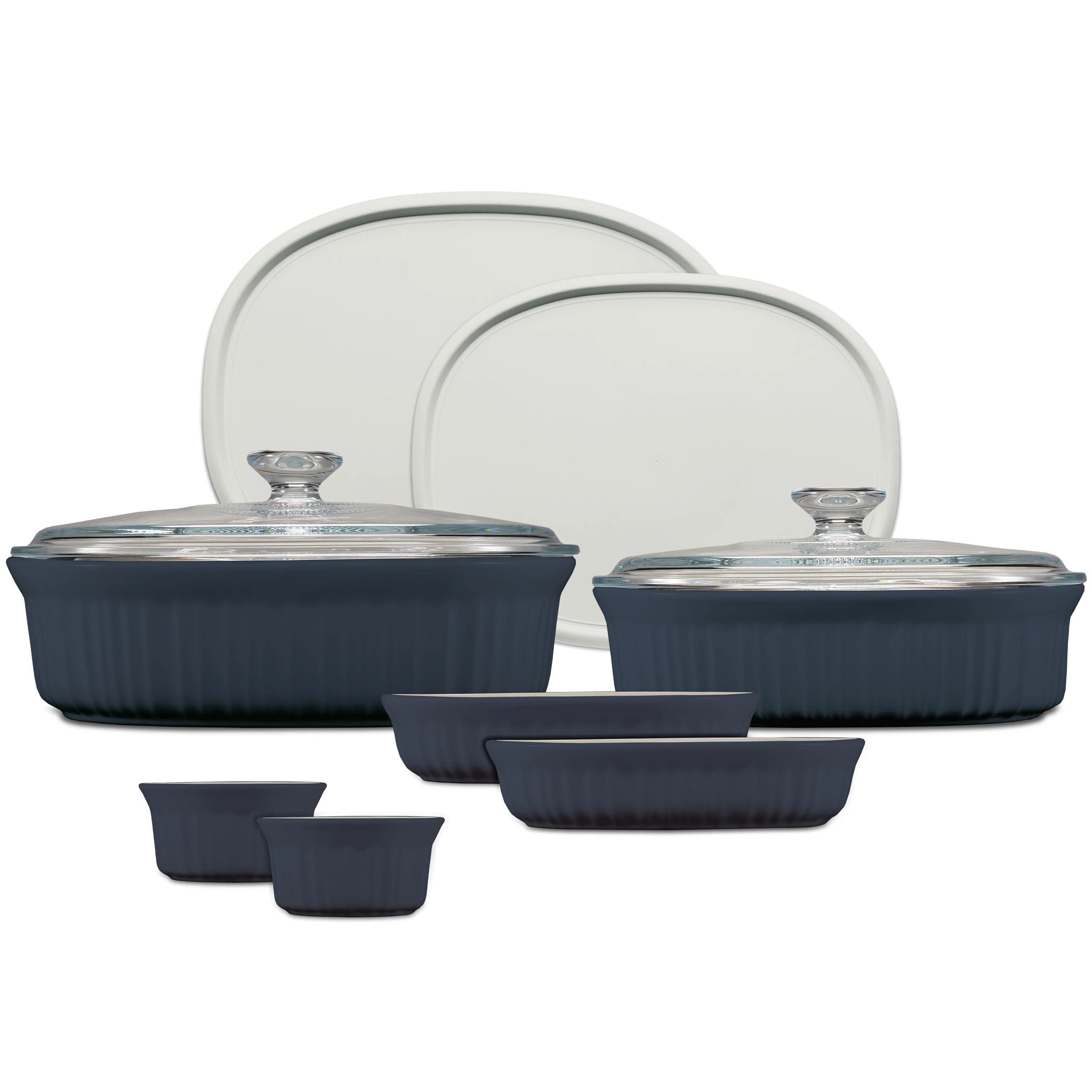 Navy 10-Piece Ridged Ceramic Oval Baker Dish Set