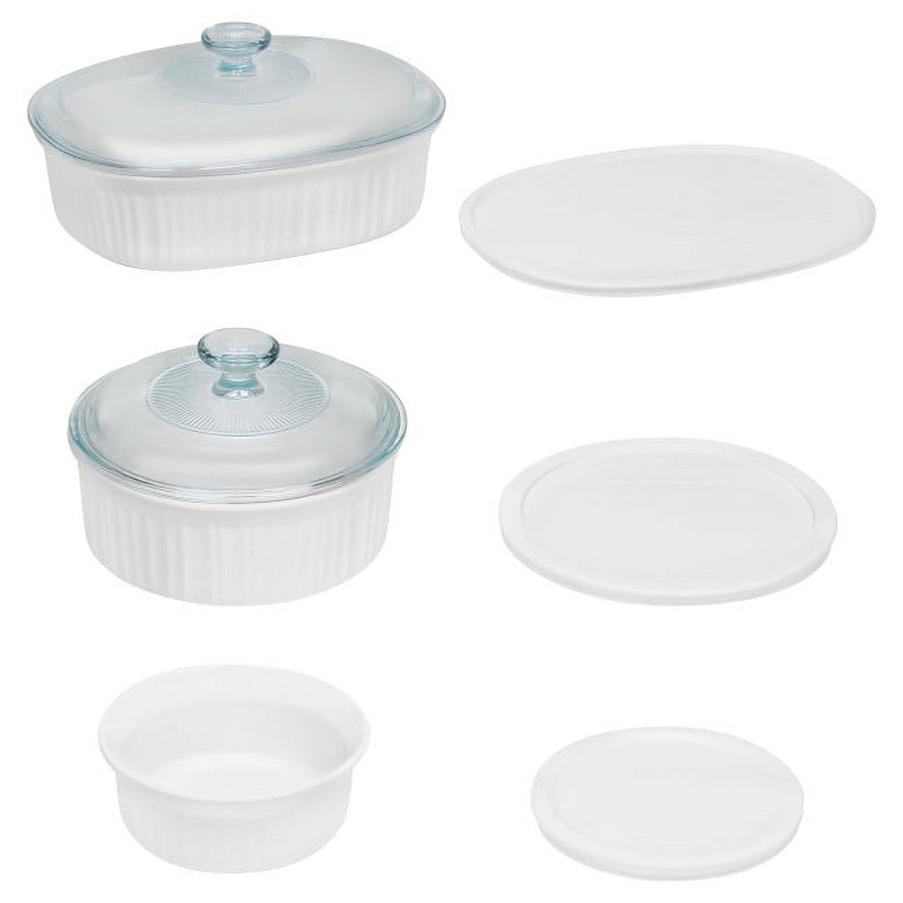 CorningWare French White 8-Piece Ceramic Stoneware Casserole Set with Glass and Plastic Lids, Round & Oval - image 1 of 6