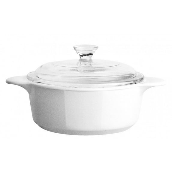 CorningWare Pyroceram Casserole Dish Glass Lid White Round 2.4 Qt 2.25 Liter