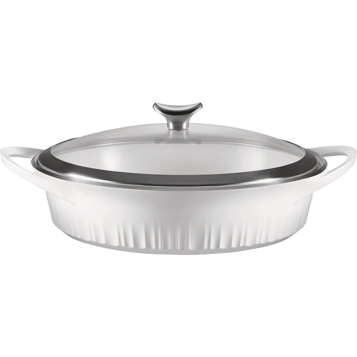 CorningWare Large 4Quart QuickHeat Braiser Dish with Glass Lid, Oven Safe, French White