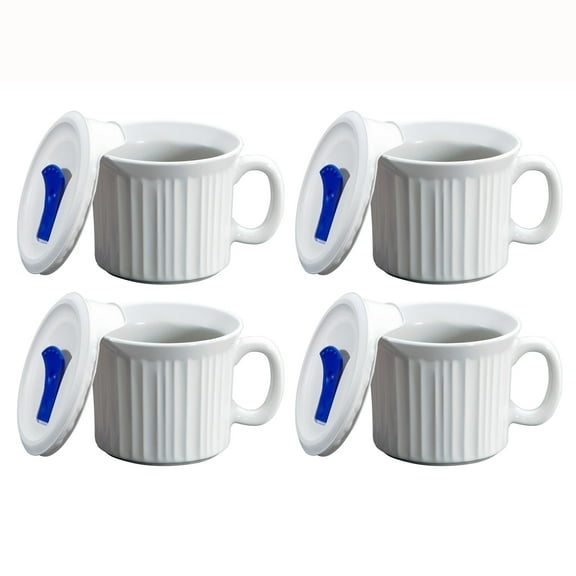 Corningware 1035985 20oz French White Meal Mug with Lid (4-Pack)