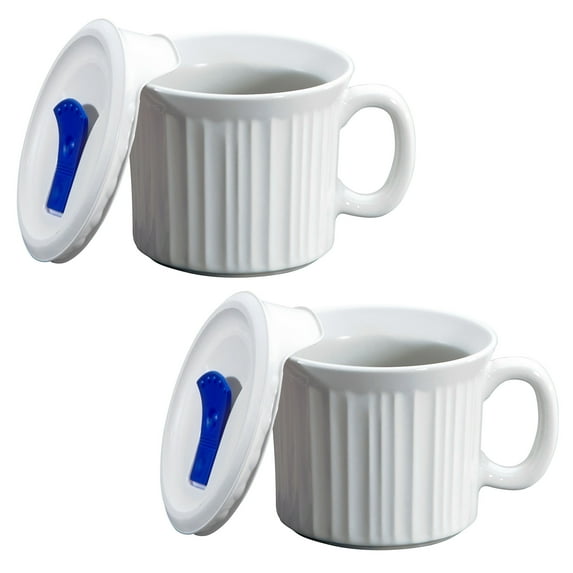 Corningware 1035985 20oz French White Meal Mug with Plastic Lid (2-Pack)