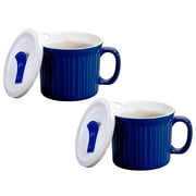 Corningware 1105119 20oz Blue Meal Mug with Plastic Vented Lid Cover (2-Pack)