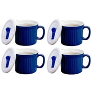 Corningware 20 fl oz Blue Meal Mug with Plastic Vented Lid Cover 4-Pack