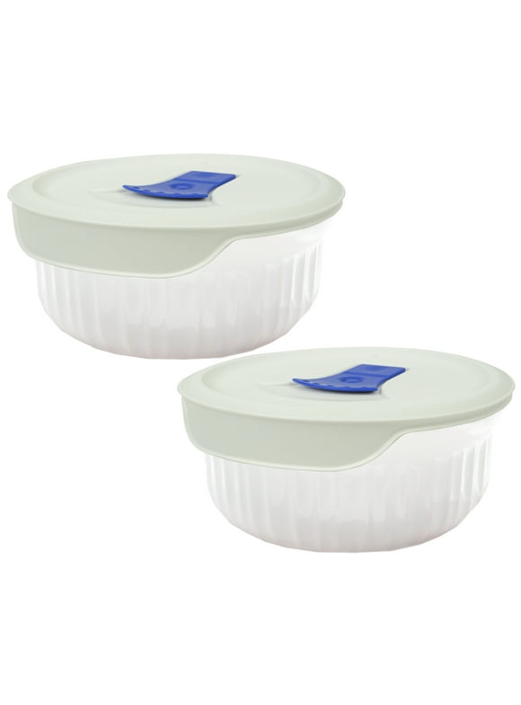 Corningware FS16 16oz White Casserole Dish & Vented Lid w/ Blue Tab (2-Pack)