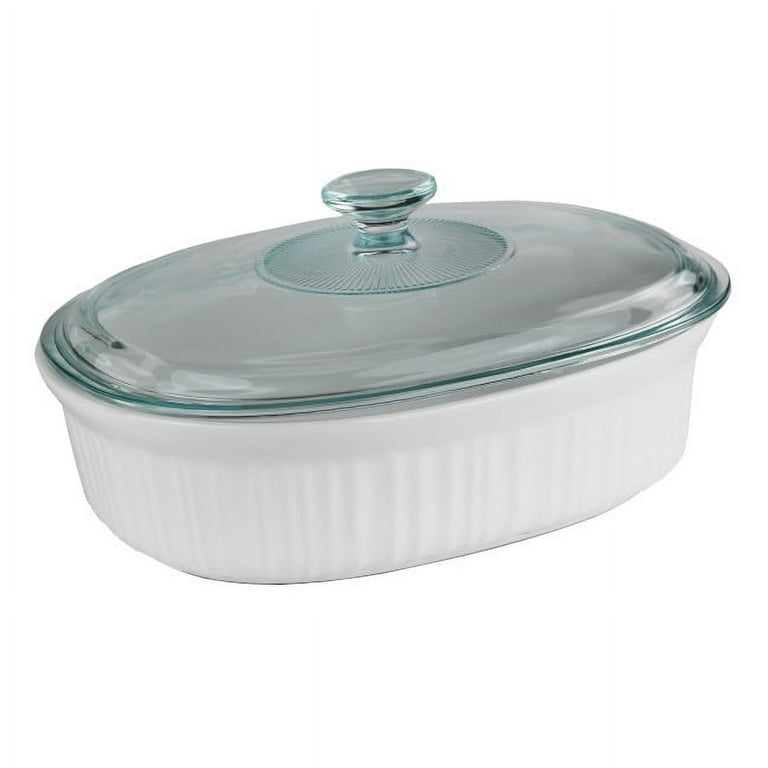 French White 2.5-Qt Oval Ceramic Casserole Dish with Glass Cover French White 2.5-Qt Oval Ceramic Casserole Dish with Glass Cover