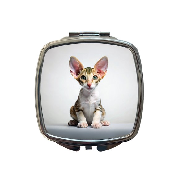 Cornish Rex Cat Kitten Photo Travel Makeup Handbag Purse Small Pocket Compact Mirror