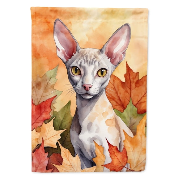 Cornish Rex Cat in Fall Leaves Garden Flag