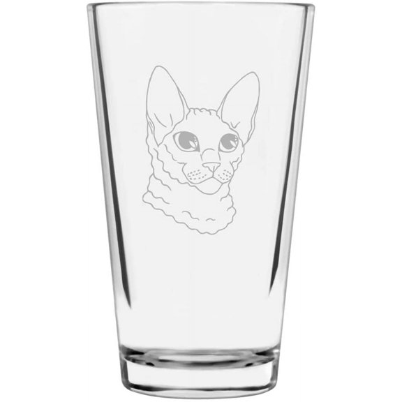 Cornish Rex Face Cat Themed Etched 16oz Libbey Pint Glass