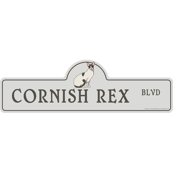 Cornish Rex Street Sign | Indoor/Outdoor | Dog Lover Funny Home Décor for Garages, Living Rooms, Bedroom, Offices | SignMission personalized gift | 18" Wide