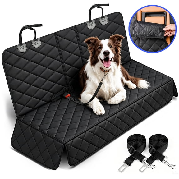 Cornmi Pet Dog Car Seat Cover for Back Seat Truck Seat Waterproof Protective Cover with 2 Safety Straps - Black