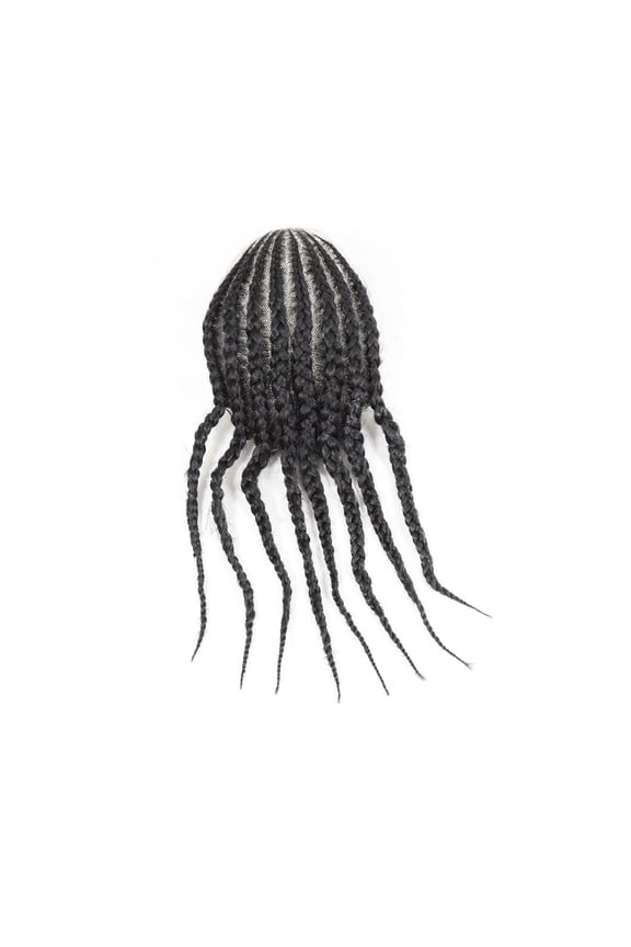 Cornrow Box Braided Toupee for Men Human Hair Pieces Breathable Lace With PU Replacement System Hair #1B