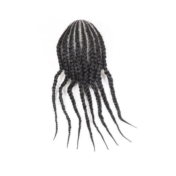 Cornrow Box Braided Toupee for Men Human Hair Pieces Breathable Lace With PU Replacement System Hair #1B