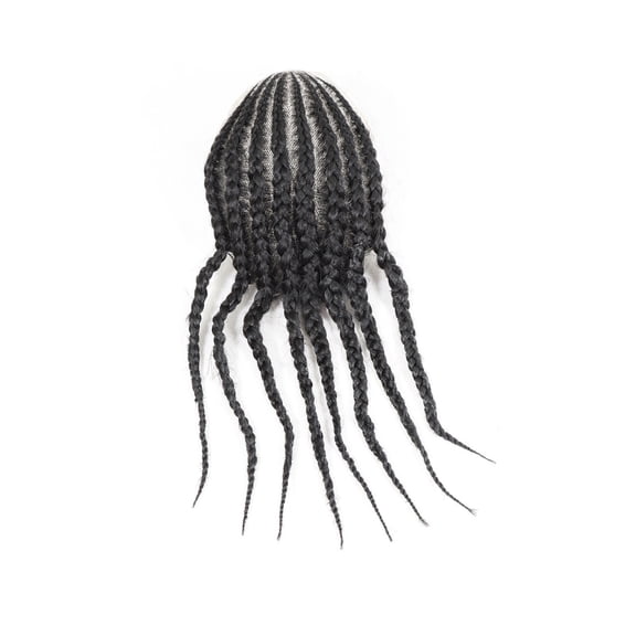 Cornrow Box Braided Toupee for Men Human Hair Pieces Breathable Lace With PU Replacement System Hair #1B