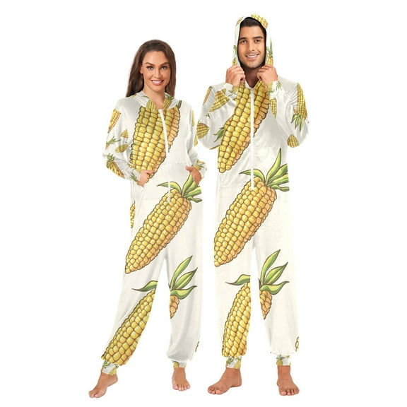Corns Adult Onesie Pajamas Slim Fit Christmas One Piece Suit Pjs for Women and Men Hooded Zipper
