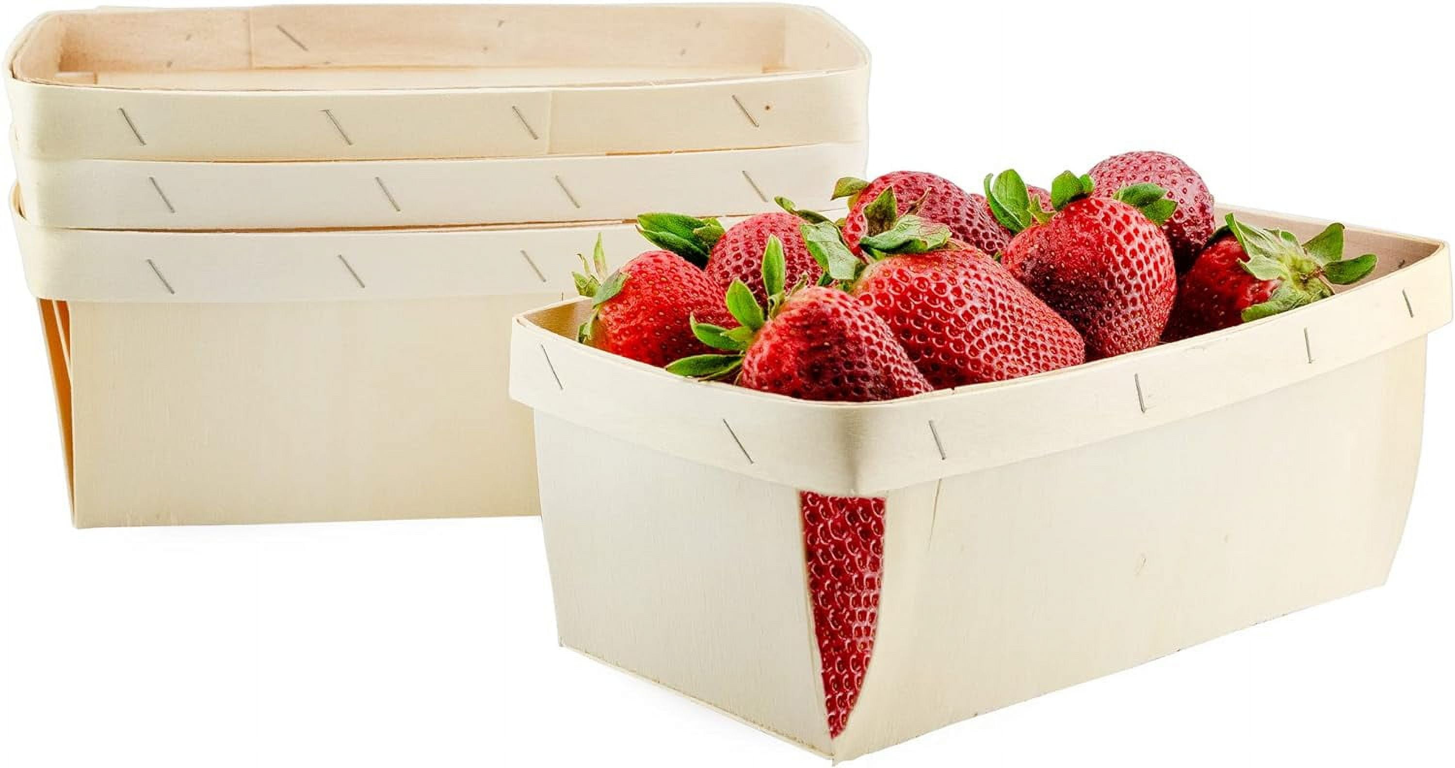 Cornucopia 2Quart Wooden Fruit Baskets (4Pack); Oblong Berry And