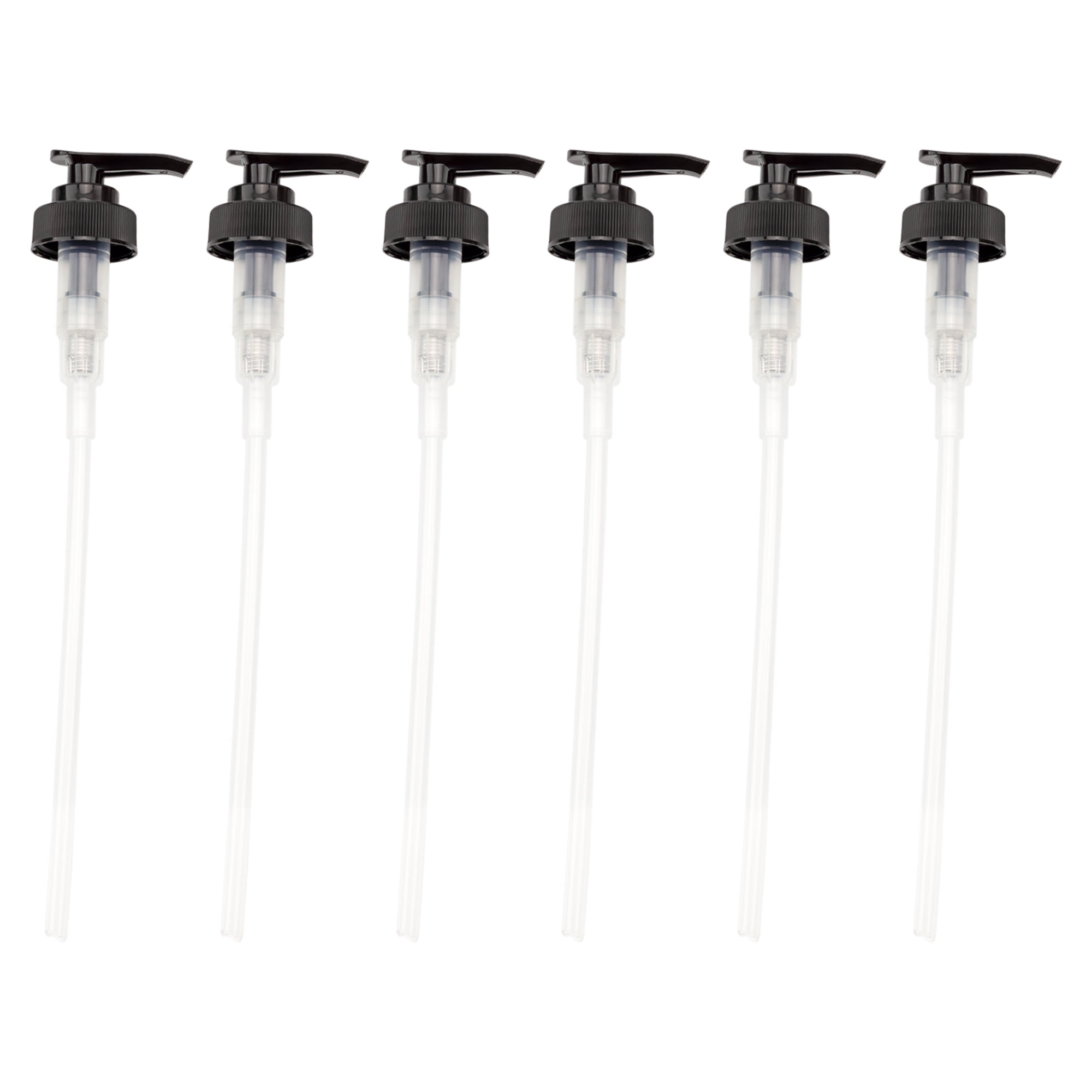 Set of 6 Black Plastic Replacement Pump Tops with 9-Inch Dip Tubes
