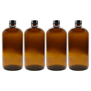 16-Ounce Amber Glass Bottles with Reusable Chalk Labels and Lids (2 Pack),  Refillable Brown Boston Round Bottles, with Black 28-400 Caps