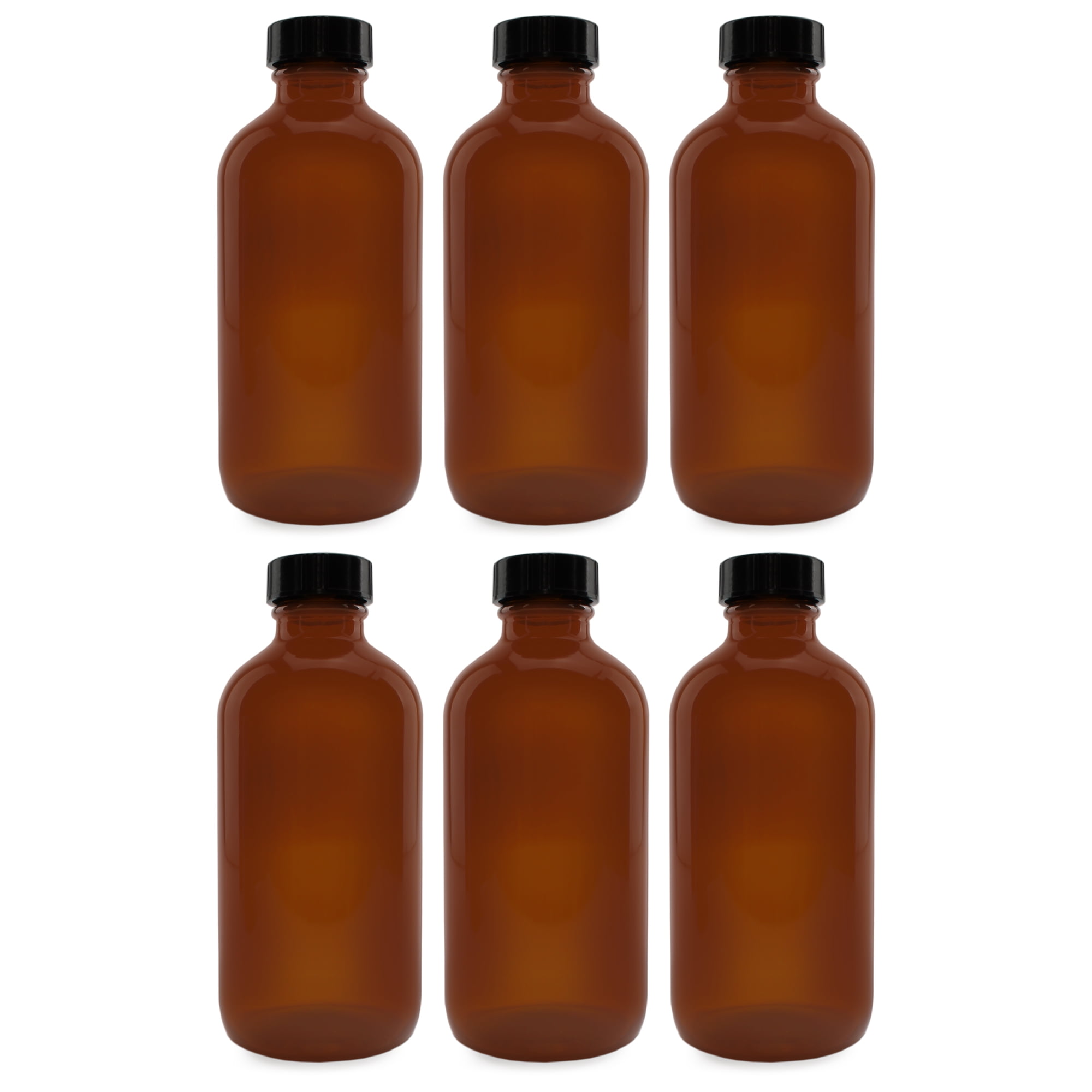 Cornucopia 8-Ounce Amber Glass Bottles (6-Pack); Boston Round Bottles  w/Polycone Phenolic Caps